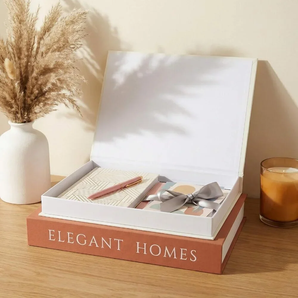Decorative Brown Beige Books Set of 2 Faux Books Storage Box Modern Home Decor